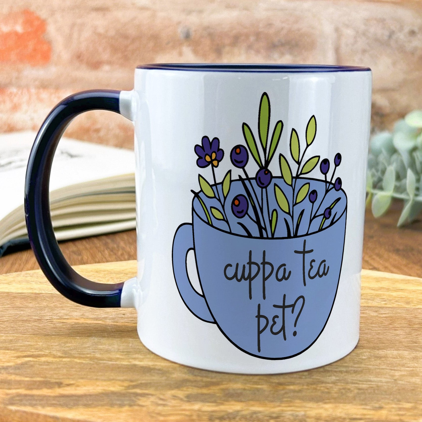 a coffee mug with a bunch of flowers in it