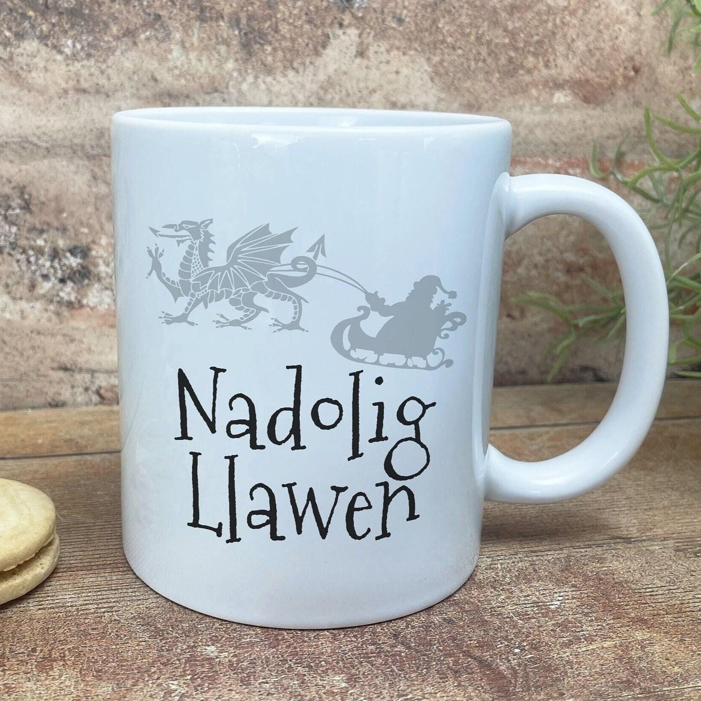 Nadolig Llawen Dragon Santa Sleigh - Welsh Language Dialect - Personalised Ceramic Mug