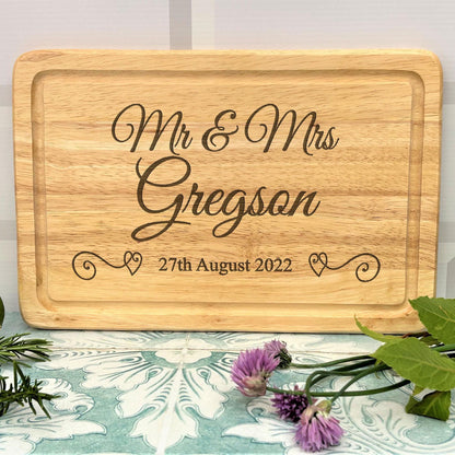 Mr & Mrs Personalised Wooden Engraved Chopping Board Wedding Gift