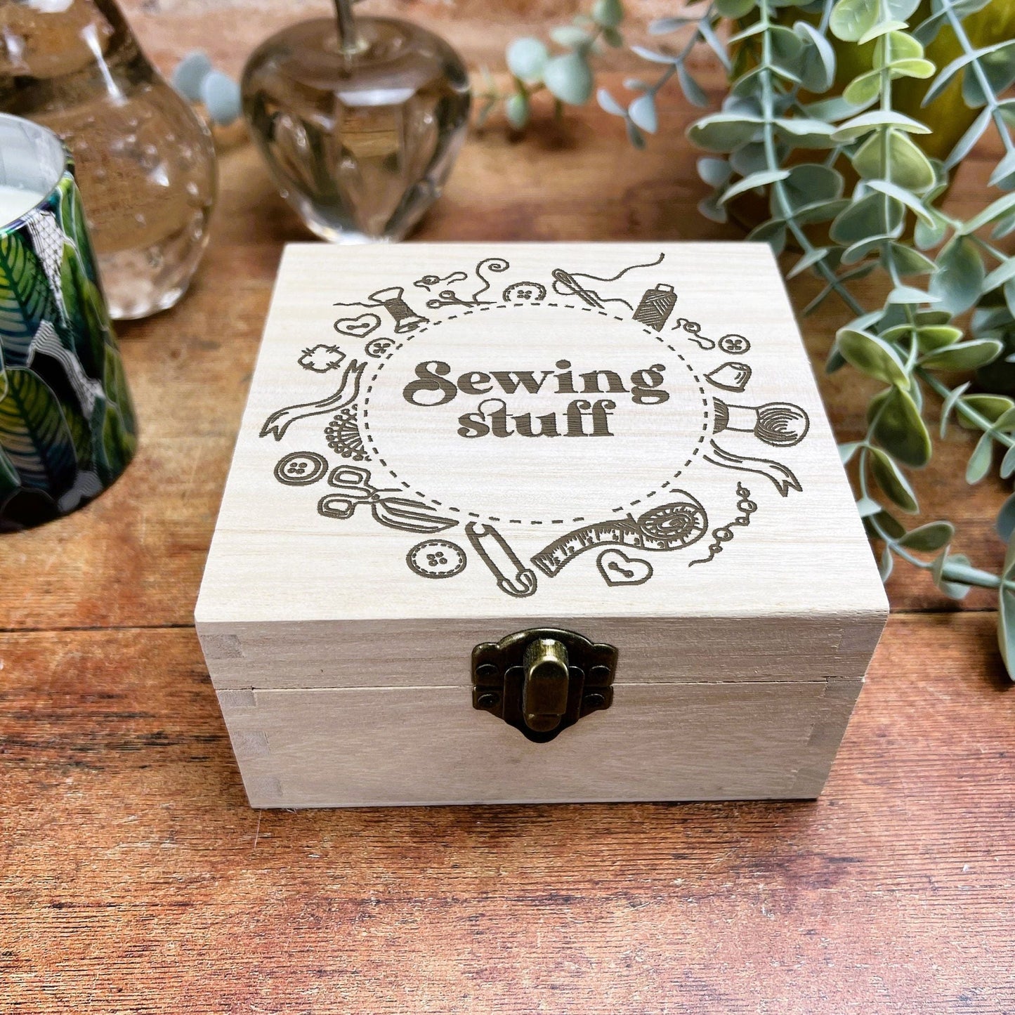 Sewing Stuff Crafts Kit Engraved Wooden Box Embroidery Cross Stitch Needles Thread Storage Christmas Gift Birthday Present Mothers Day