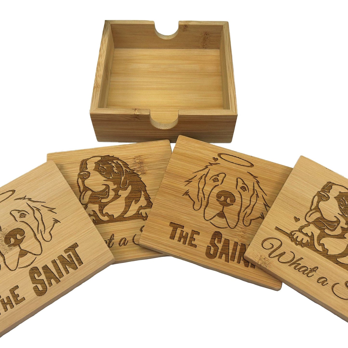Saint Bernard Dog Engraved Bamboo Coaster Set New Home Décor House Warming Gift Christmas Gift Birthday Present