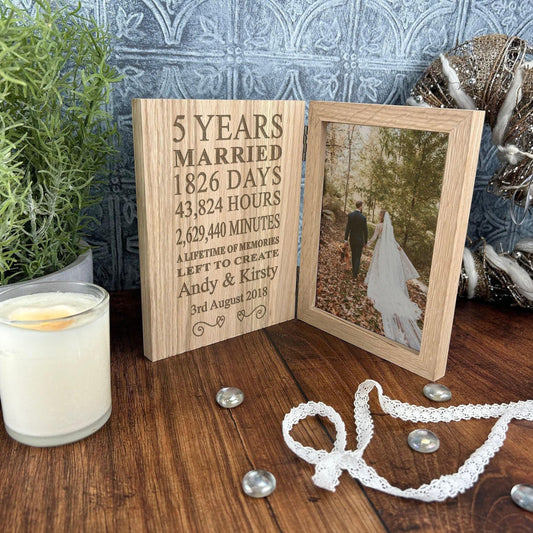 5th Anniversary Personalized Oak Photo Frame - Anniversary or Valentines Day Gift