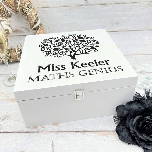 Maths Teacher Gift - Personalised Wooden Box - Math Genius