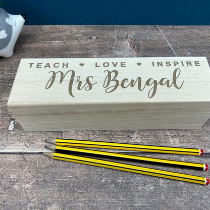 Teach Love Inspire - Teacher Engraved Pencil Case Box - Personalised End of School Term Gift