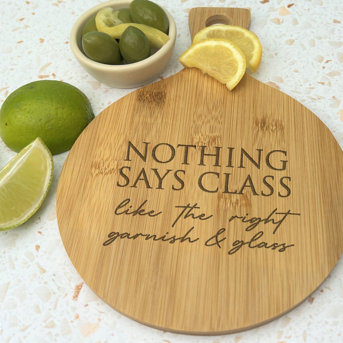 Nothing Says Class Engraved Bamboo Paddle Chopping Board Garnish Drinking Gin Tonic Cocktails Home Bar Christmas Gift Birthday Present