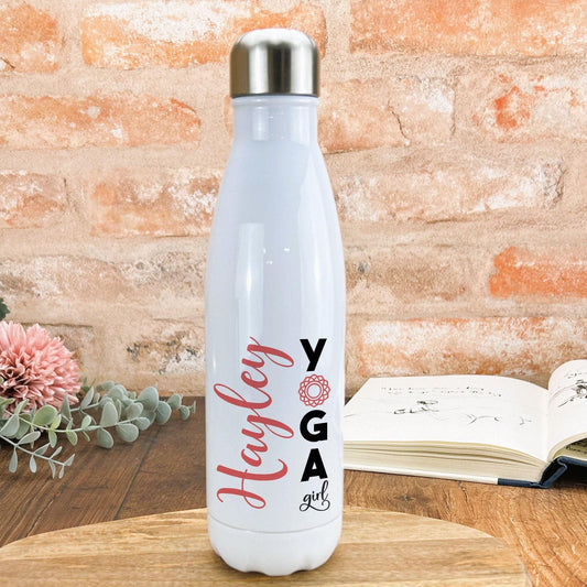 Yoga Girl and Name Personalised Water Bottle Gift
