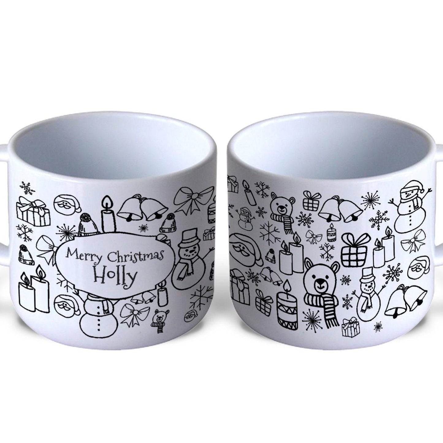 Merry Christmas Personalised Doodle Mug for Toddlers 6oz Polymer Unbreakable Child Safe Gift