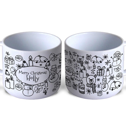 Merry Christmas Personalised Doodle Mug for Toddlers 6oz Polymer Unbreakable Child Safe Gift