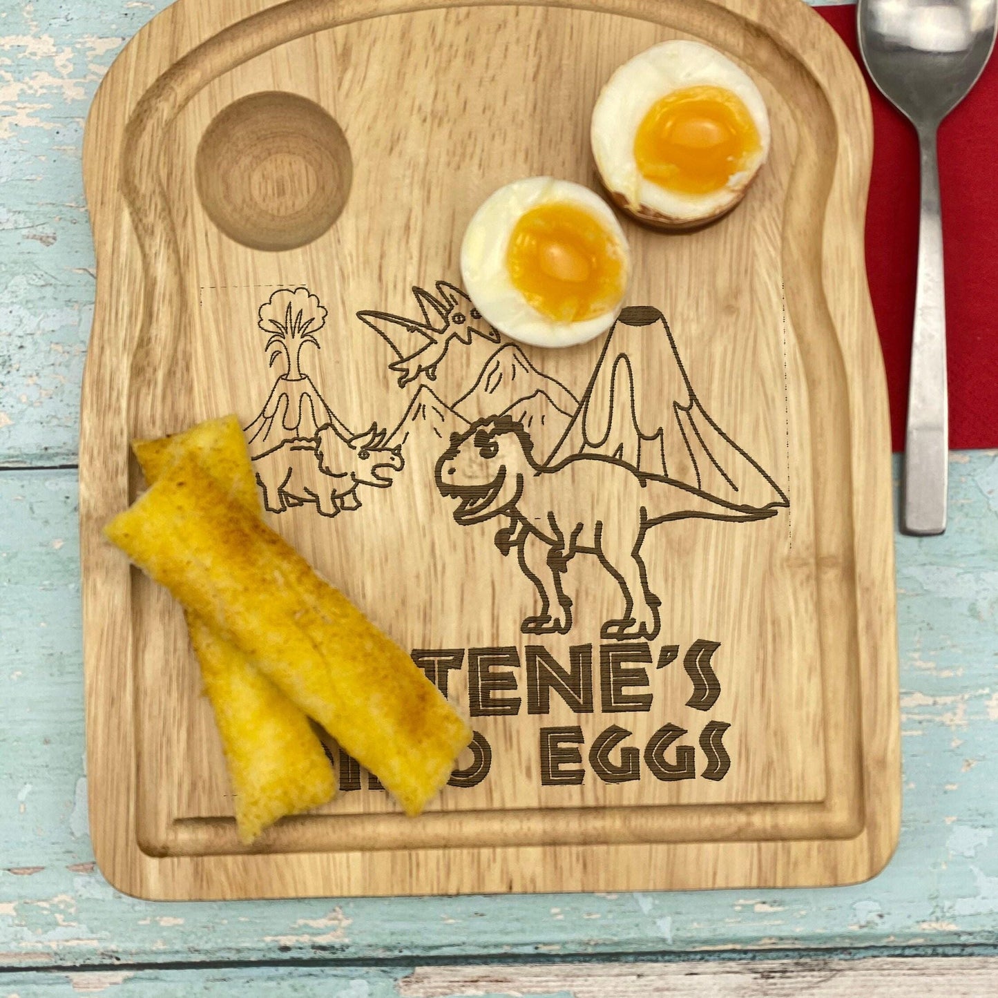 Dinosaur Dino Egg Breakfast Board - Personalised Egg & Soldiers Plate