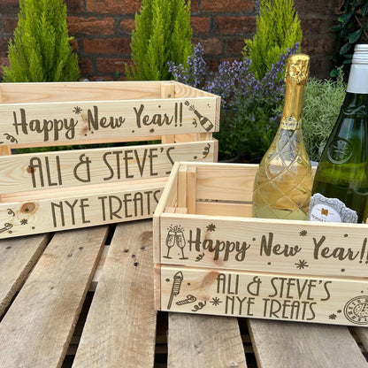 NYE Treats - New Years Eve - Couple or Family - Personalised Wooden Crate Hamper Gift
