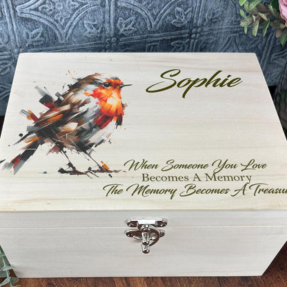 Robin Oil Painting Illustration Personalised Wooden Memory / Keepsake Box - Bereavement Gift