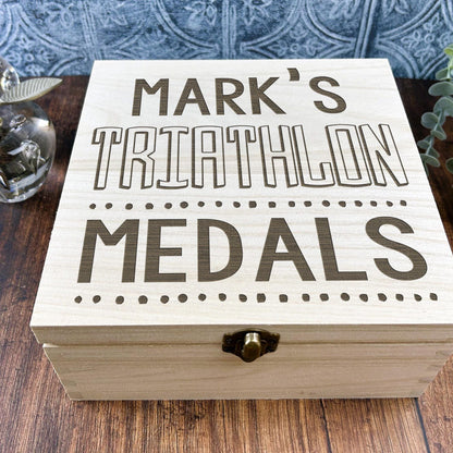 Medal Storage Wooden Box Personalised Sports Person Gift