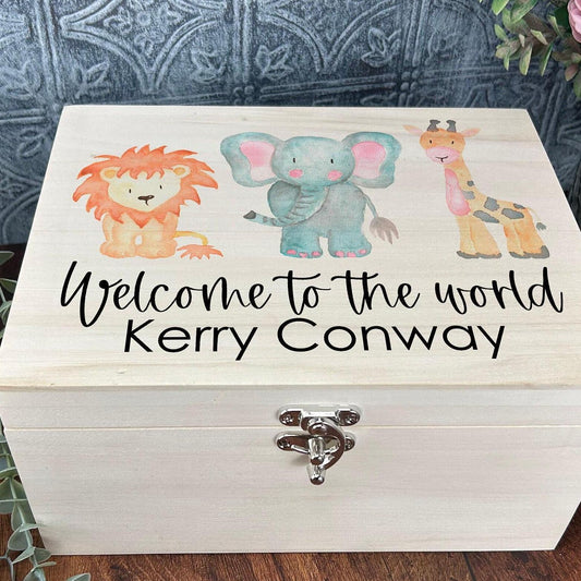 Welcome To The World Safari Watercolour Animals - Personalised Christening Gift