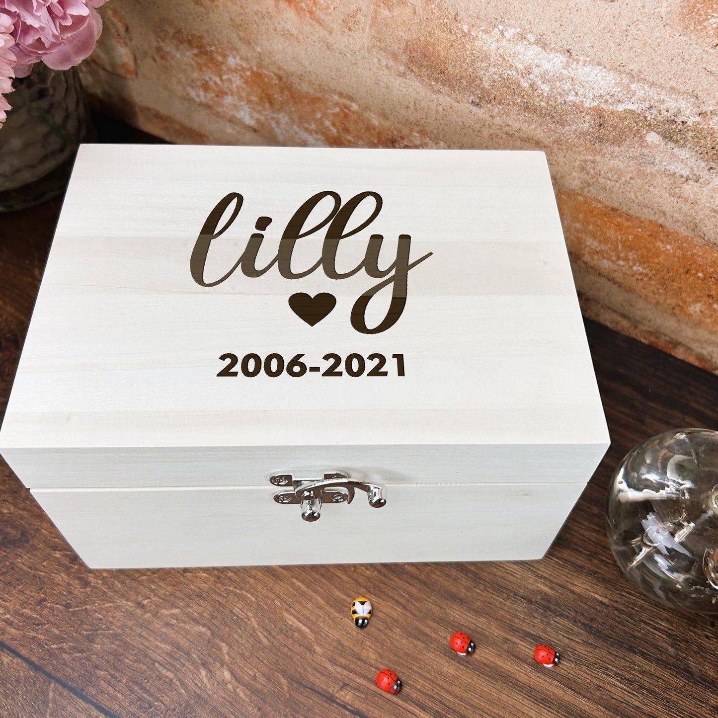 Remembrance Personalised Wooden Memory Keepsake Box - Heart, Name & Date