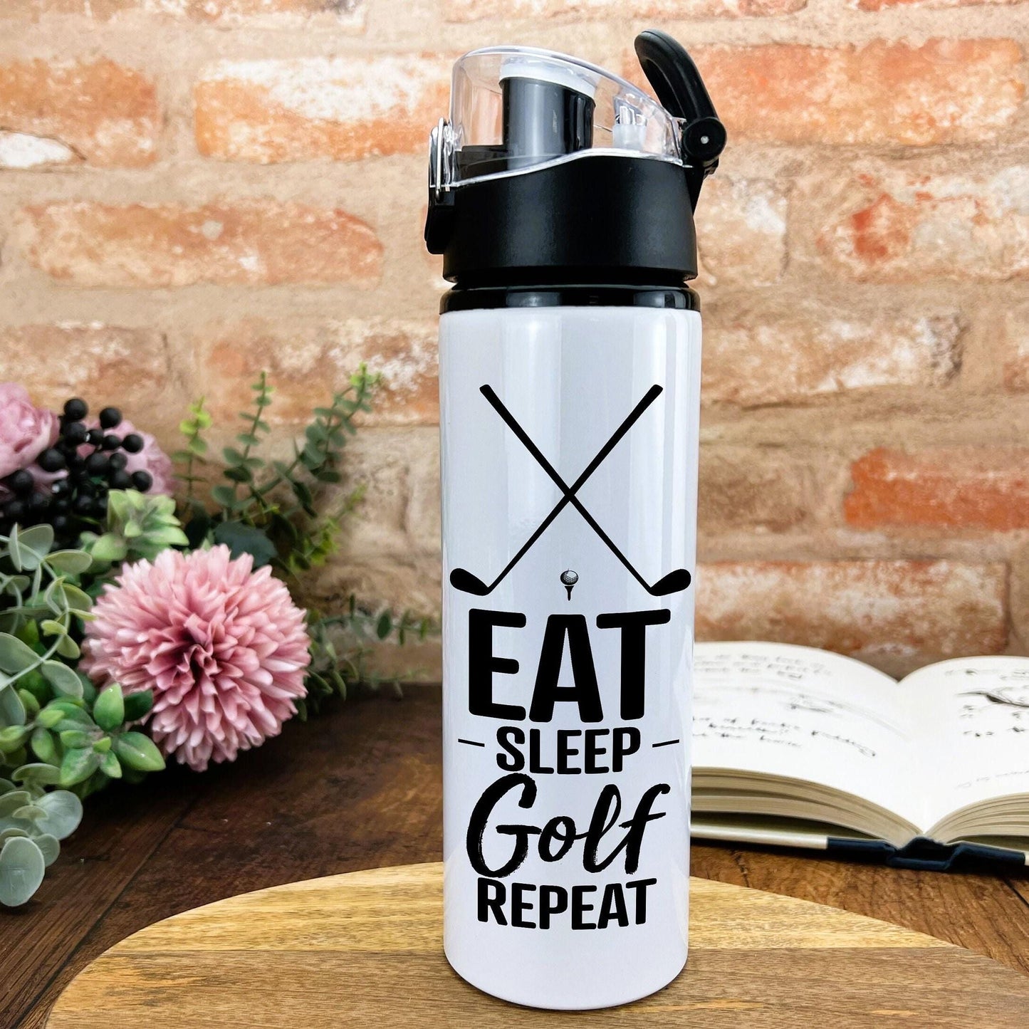 Eat Sleep Golf Repeat Exercise Training Gift Hydration Gym Fitness Flip Cap Water Bottle