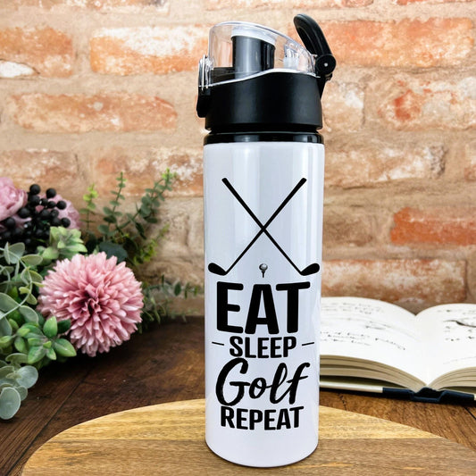 Eat Sleep Golf Repeat Exercise Training Gift Hydration Gym Fitness Flip Cap Water Bottle