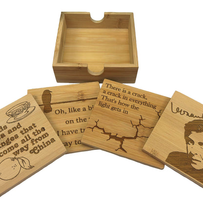 Leonard Cohen Lyrics Music Suzanne Bird On The Wire Engraved Coaster Set New Home Décor House Warming Gift Christmas Gift Birthday Present