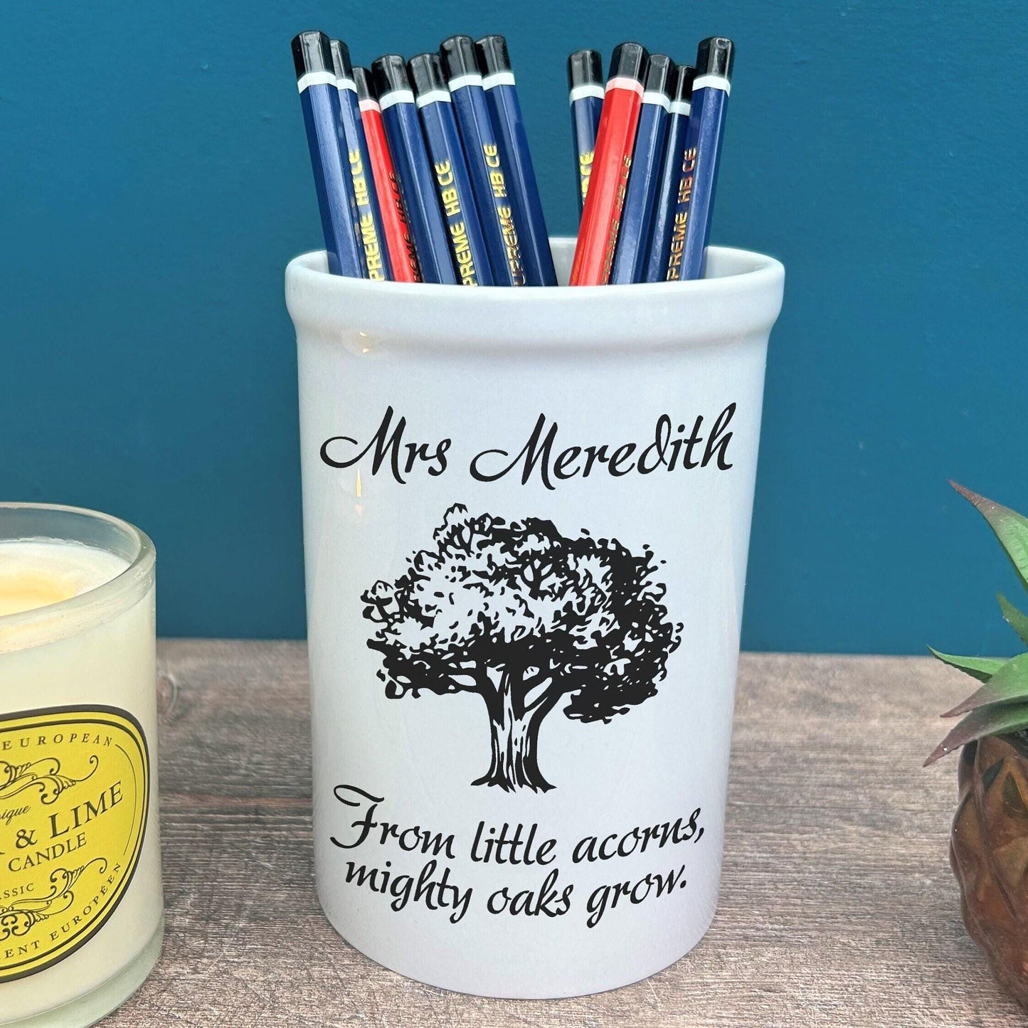 Mighty Oaks Teacher End of Term School Thank You Pen Pencil Pot Personalised Gift