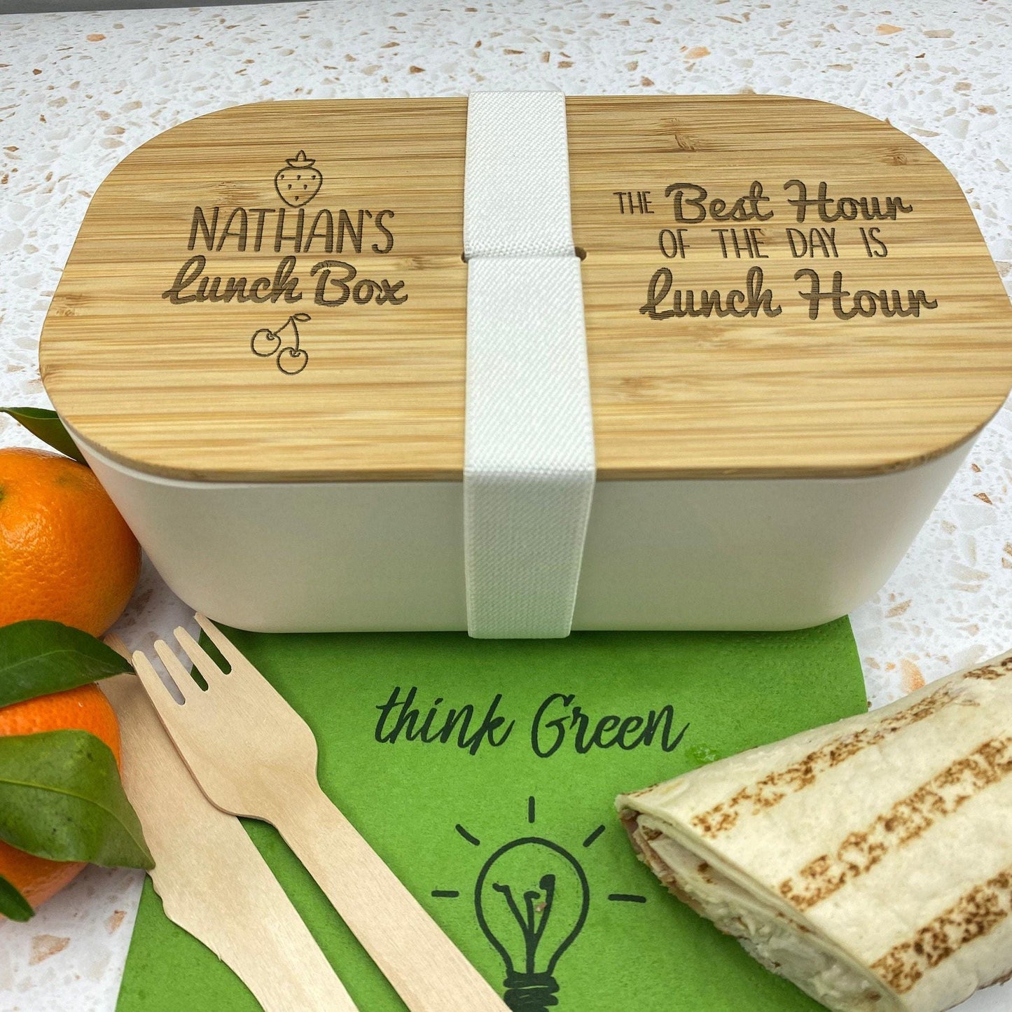 Best Hour is Lunch Hour Personalised Bamboo Eco Friendly Lunchbox - School Work