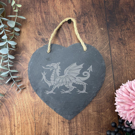 Wales Flag Welsh Dragon - Slate Heart Plaque