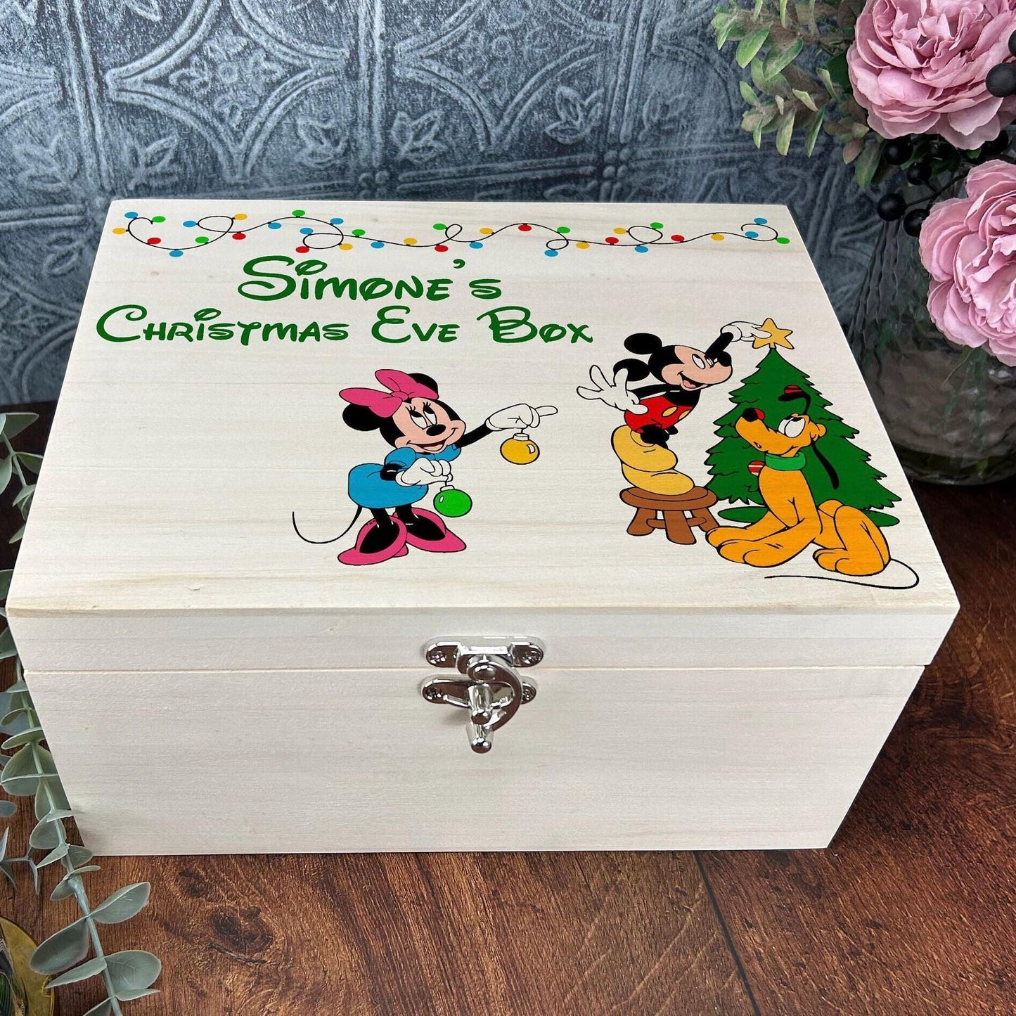 Mickey, Minnie & Pluto Christmas Tree Xmas Eve Wooden Box