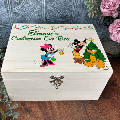 Mickey, Minnie & Pluto Christmas Tree Xmas Eve Wooden Box