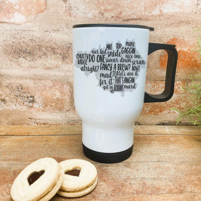 Manchester Map Mancunian Dialect - Personalised Travel Mug