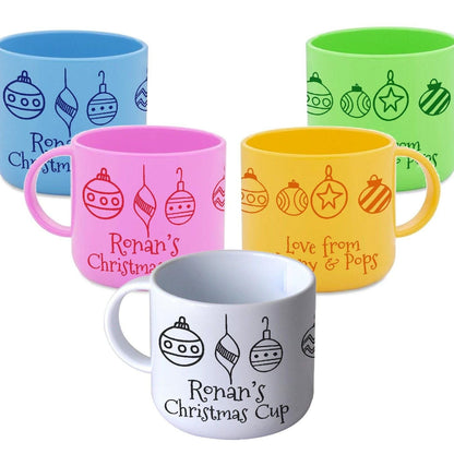 Merry Christmas Personalised Baubles Mug for Toddlers 6oz Polymer Unbreakable Child Safe Gift