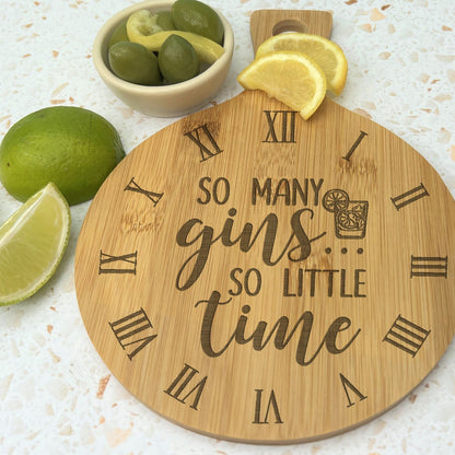 So Many Gins Drink Garnish Engraved Bamboo Paddle Chopping Board Home Décor Cooking Kitchen Funny Christmas Gift Birthday Present