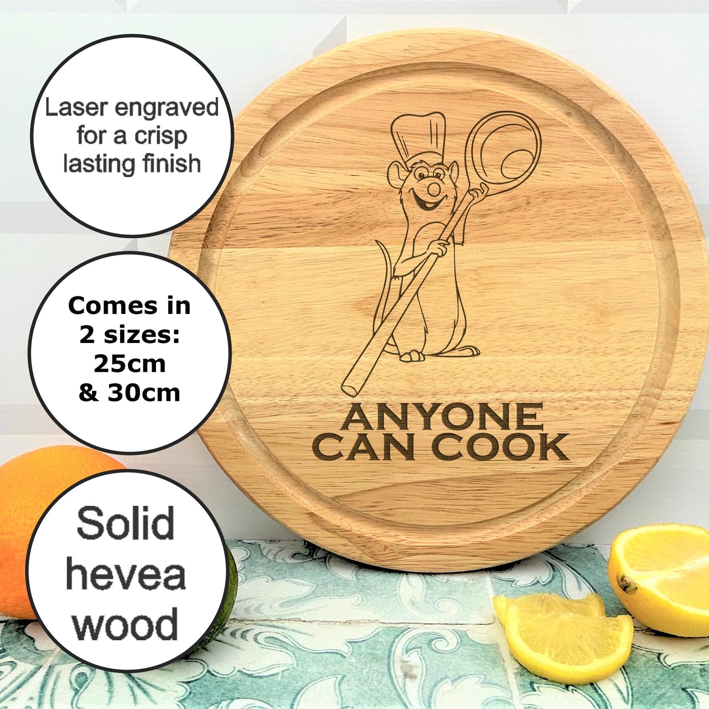 a cutting board with a cartoon character on it