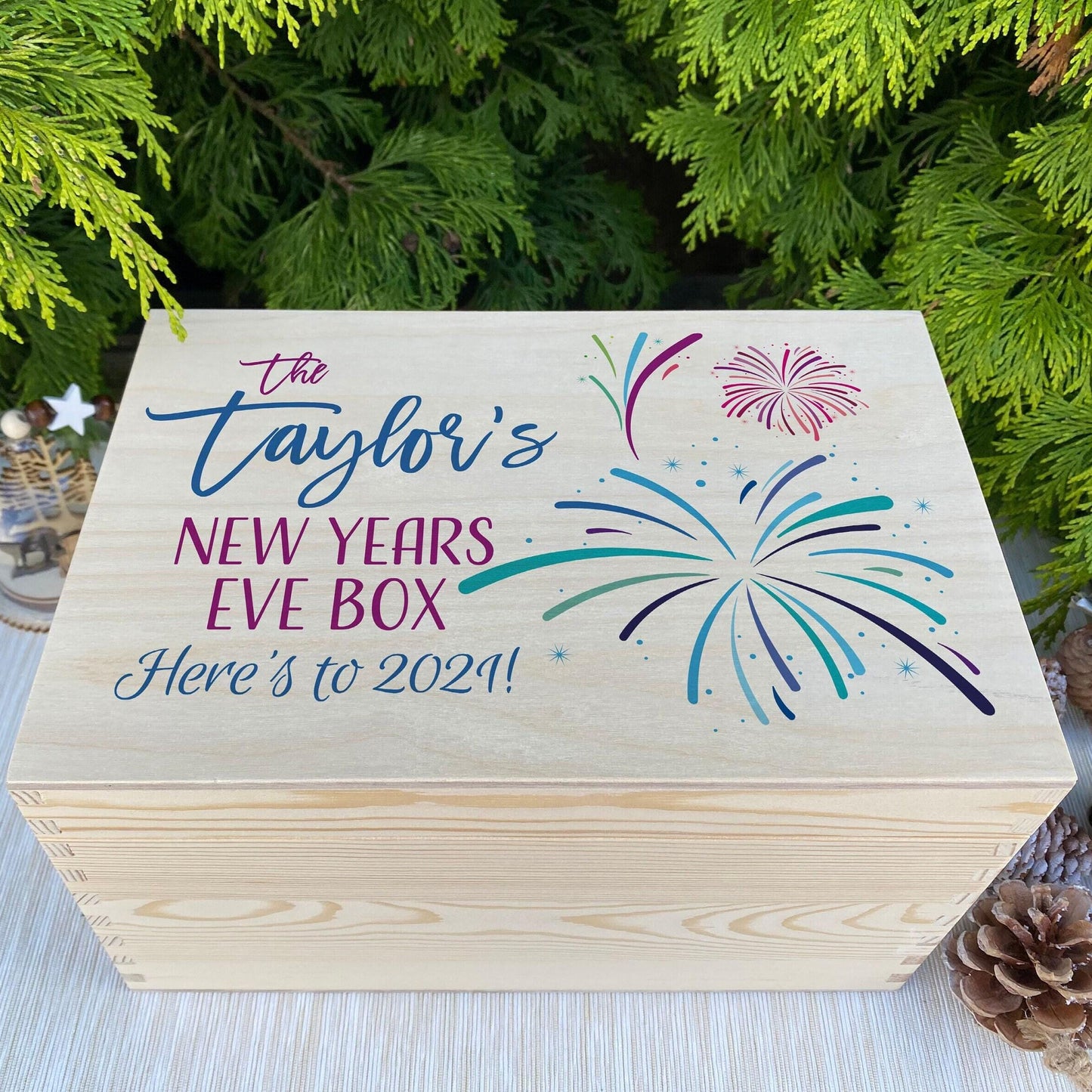 Fireworks New Years Eve Hamper Box Family Personalised Gift Celebration