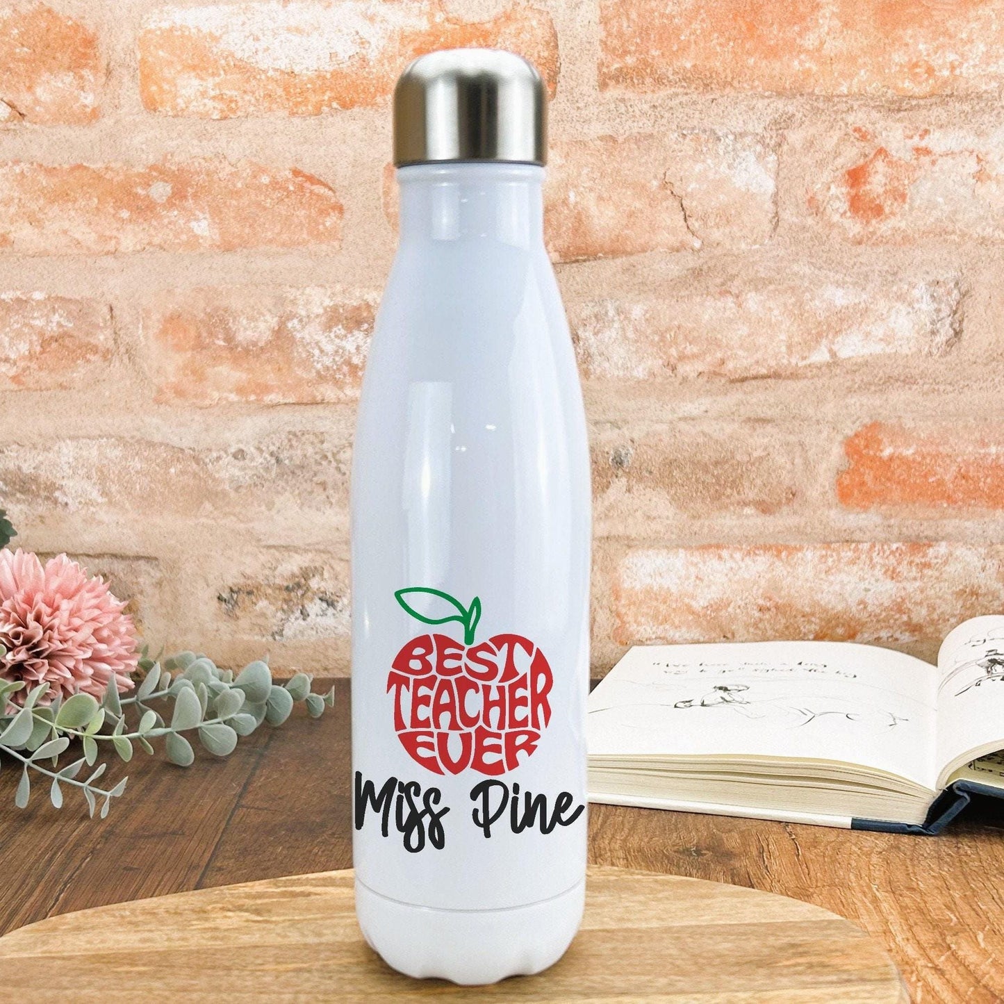 Best Teacher Ever Apple Water Bottle Personalised Message | End of School Gift | Teachers Gift | Leaving Present | Nursery | Primary