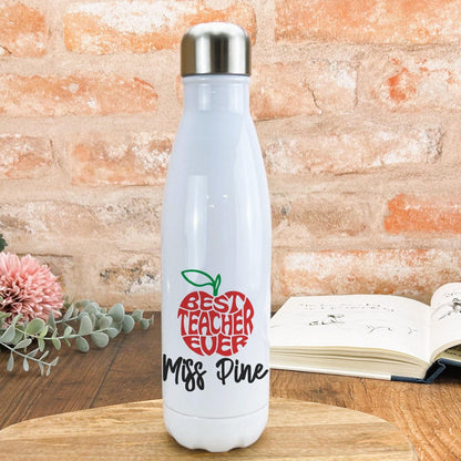 Best Teacher Ever Apple Water Bottle Personalised Message | End of School Gift | Teachers Gift | Leaving Present | Nursery | Primary