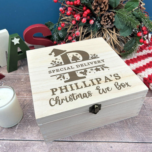 Monogram Special Delivery Personalised Wooden Christmas Eve Box