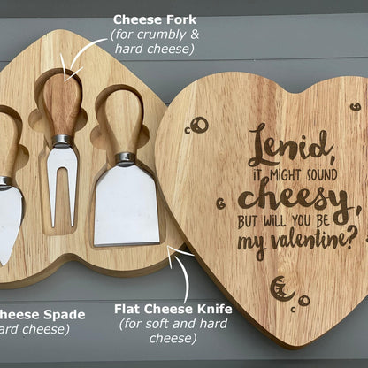 Sounds Cheesy Valentine's Day Heart Shape Cheese Board Set - Personalised Gift