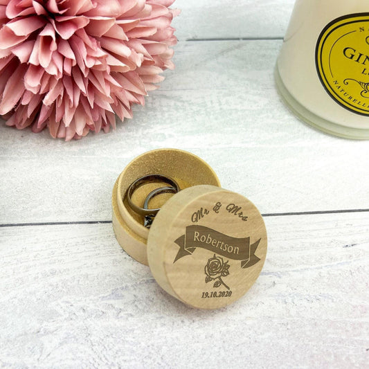 Rose Name and Date Mr Mrs Wedding Ring Carrier Box Personalised Engagement Gift