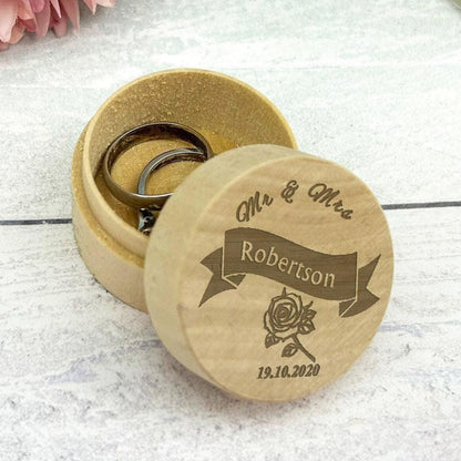 Rose Name and Date Mr Mrs Wedding Ring Carrier Box Personalised Engagement Gift