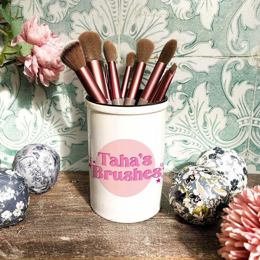 Pink Circle and Stars - Personalised Makeup Make Up Artist Brush Holder