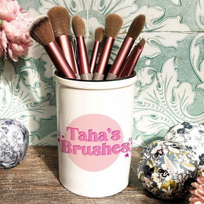 Pink Circle and Stars - Personalised Makeup Make Up Artist Brush Holder
