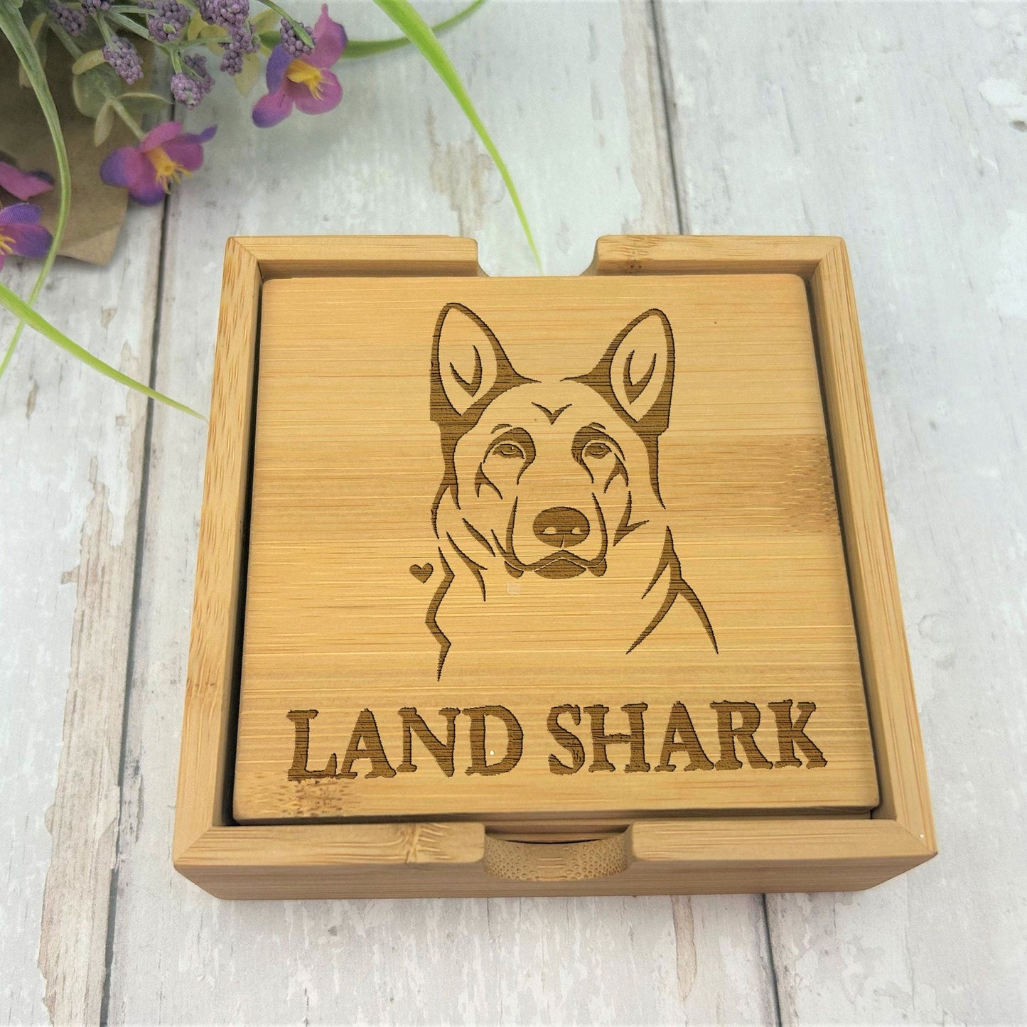 German Shepherd Dog Engraved Bamboo Coaster Set New Home Décor House Warming Gift Christmas Gift Birthday Present