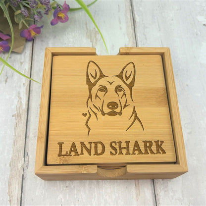 German Shepherd Dog Engraved Bamboo Coaster Set New Home Décor House Warming Gift Christmas Gift Birthday Present