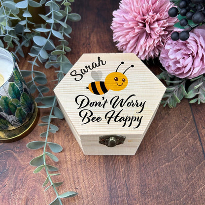 Don't Worry Bee Happy Printed Box - Toy Storage / Memory - Wooden Personalised Gift
