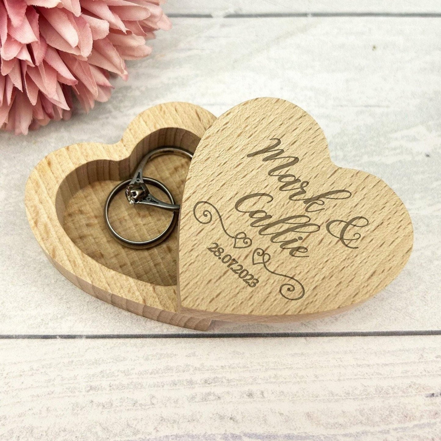 Names Date Hearts Wedding Ring Carrier Heart Box Personalised Engagement Gift