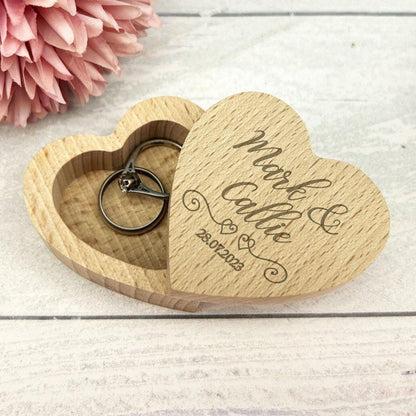 Names Date Hearts Wedding Ring Carrier Heart Box Personalised Engagement Gift