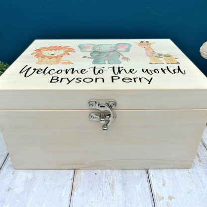 Welcome To The World Safari Watercolour Animals - Personalised Christening Gift