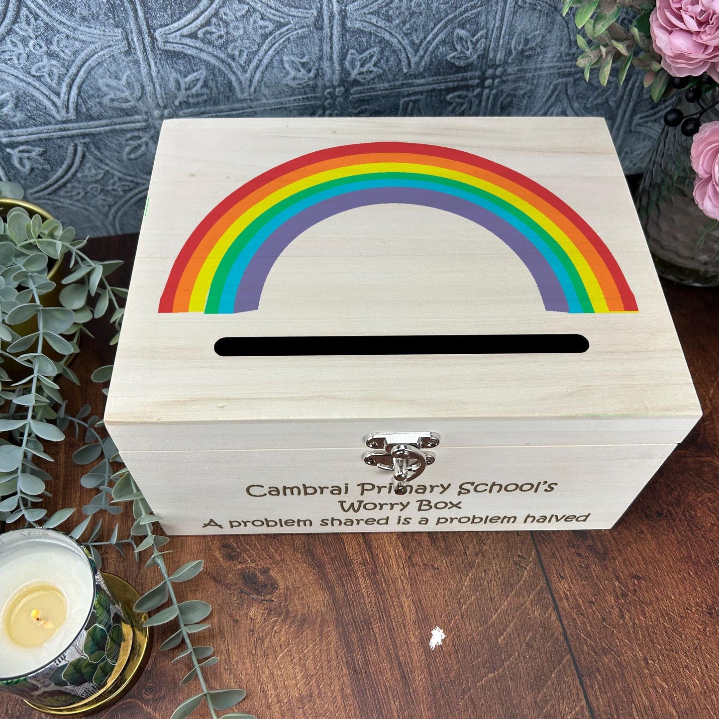Worry Box Primary School Rainbow Personalised Drop Box