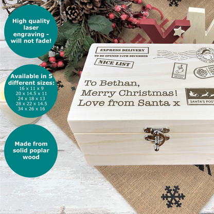 a wooden box with a christmas message on it