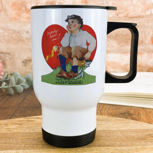 Nobody Loves Me Fuzzy Worms Valentine's Day Travel Mug Retro Design Personalised Gift