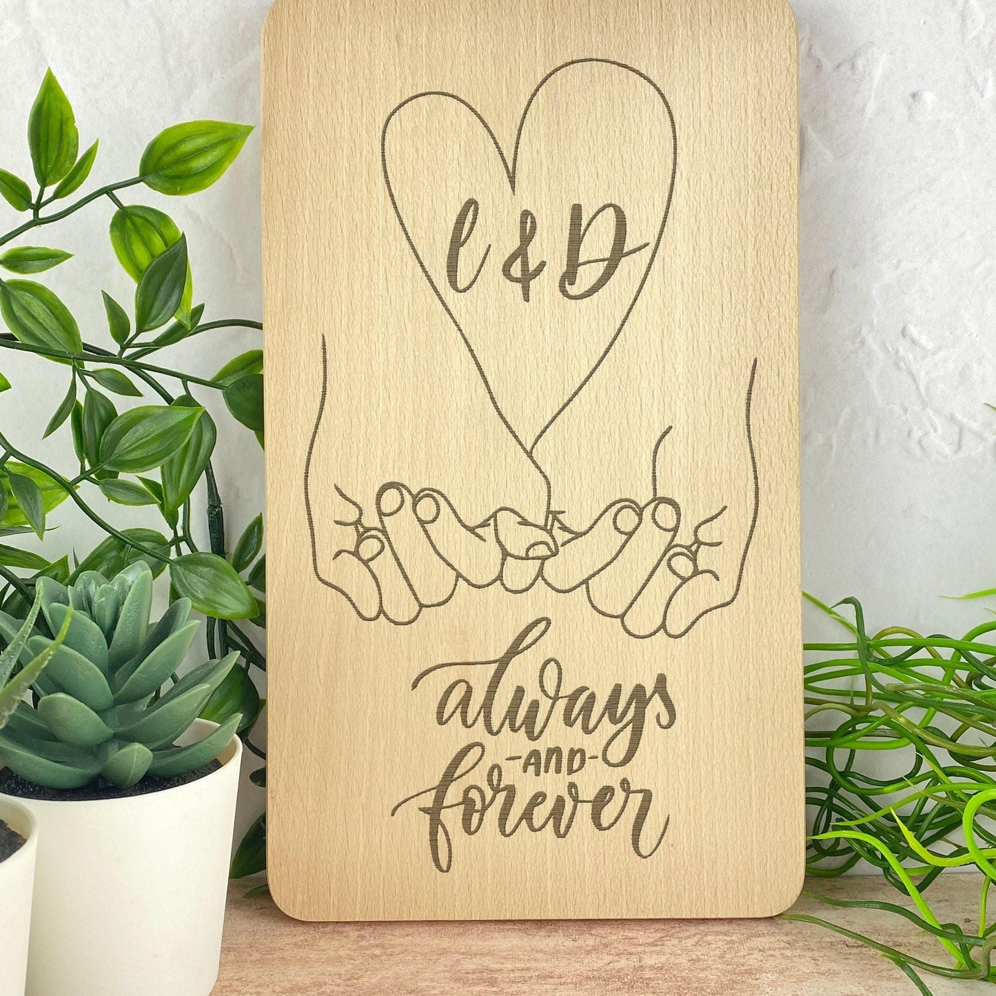 Always And Forever Personalised Pinky Promise Beech Plaque - Valentine's - Couples - Personalised Gift