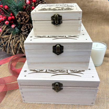 Snowy Tree Silhouette Wooden Christmas Eve Treat Box